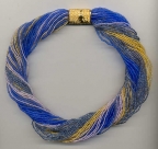 Seed Bead 19 Inch Torsade, 48 Beautiful Strands of Blue, Violet, Gold, Silver, Gray Venetian Beads